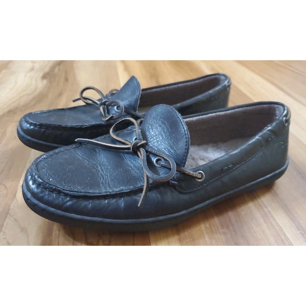 Frye Reagan Campus Driver Sz 9.5 Mens Sherpa Lined Leather Moccasin Black Gray